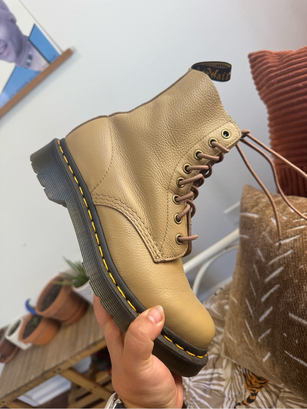 Dr. Martins 1460 Pascal Virginia Leather Lace Up Boots in Tan - Picture 6 of 7